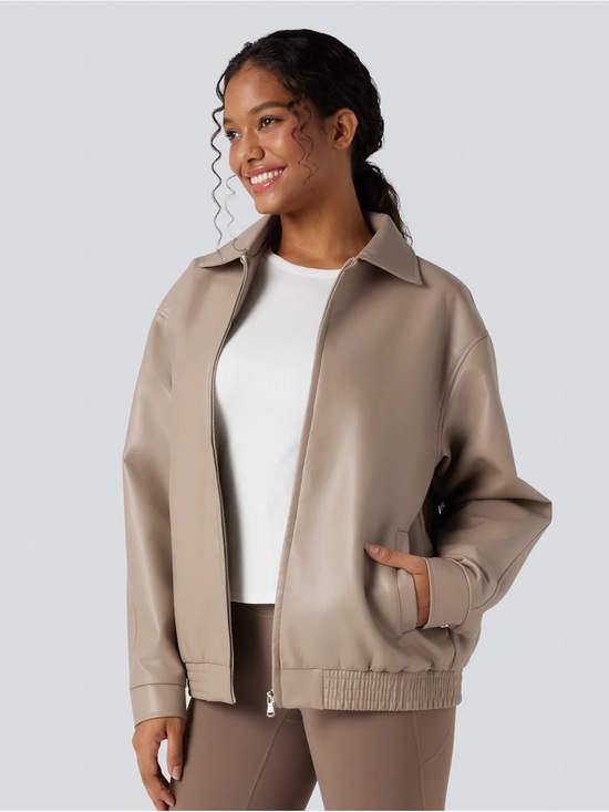 HALARA Jackets & Blazers - Halara Relaxed Casual Faux Leather Jacket
